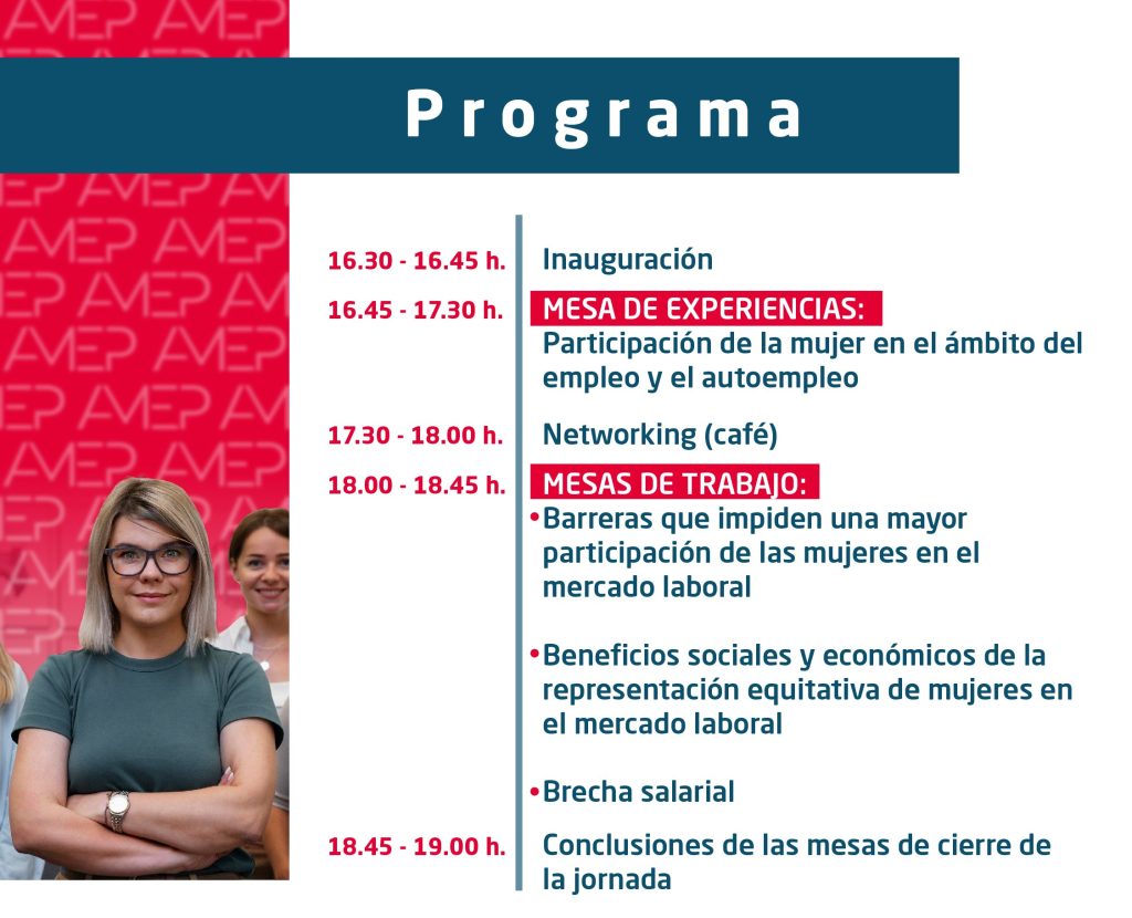 Programa de la jornada Mujeres como motor de empleo organizado por AMEP en Benalup